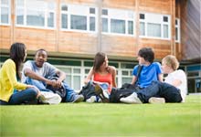 Students in front of lawn